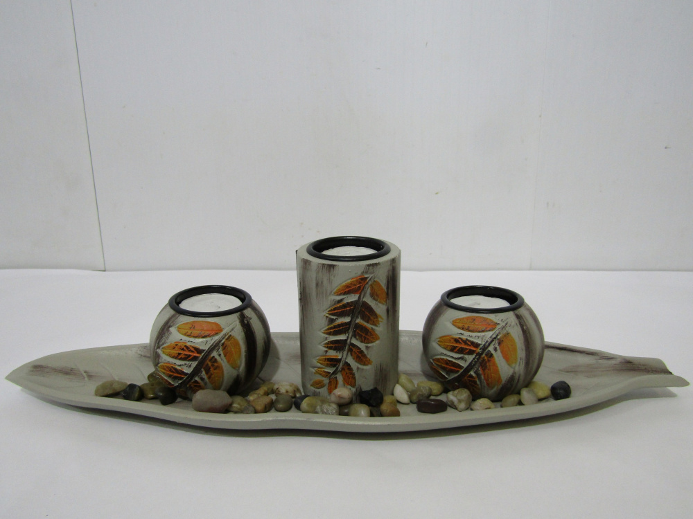 Декоративный подсвечник с камнями и свечками, МДФ (S-1210)